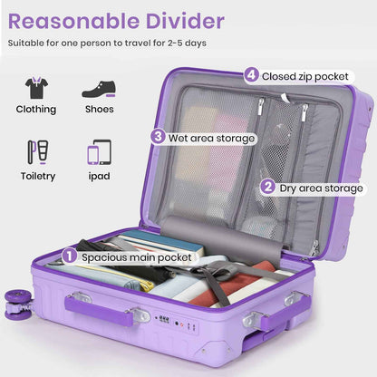 Tavoxda Lightweight Cabin Suitcase Purple