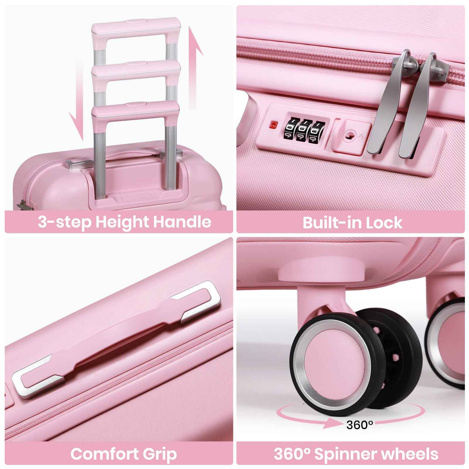 Tavoxda Lightweight Hard Shell Travel Suitcase Sets of 4 Pink