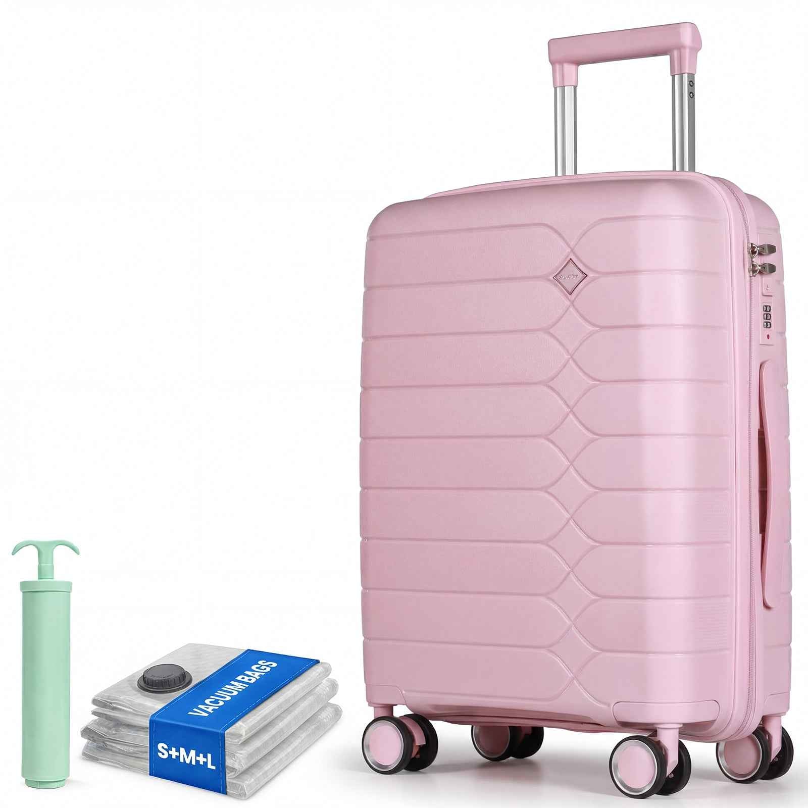 Tavoxda Lightweight PP Hard Shell Cabin Suitcase Pink