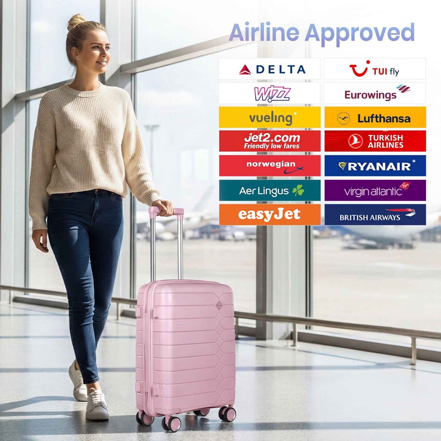 Tavoxda Lightweight PP Hard Shell Cabin Suitcase Pink