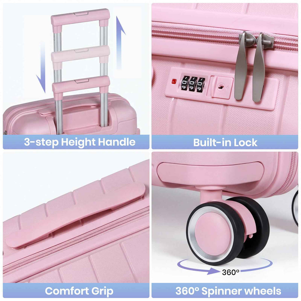 Tavoxda Lightweight PP Hardshell 3 Piece Luggage Sets Pink