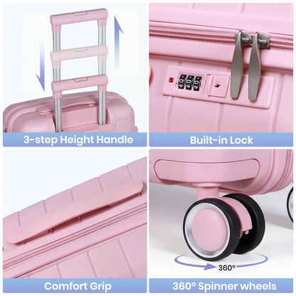 Tavoxda Lightweight PP Hardshell 3 Piece Luggage Sets Pink