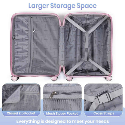 Tavoxda Lightweight PP Hardshell 3 Piece Luggage Sets Pink