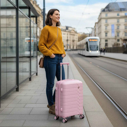 Tavoxda Lightweight PP Hard Shell Cabin Suitcase Pink