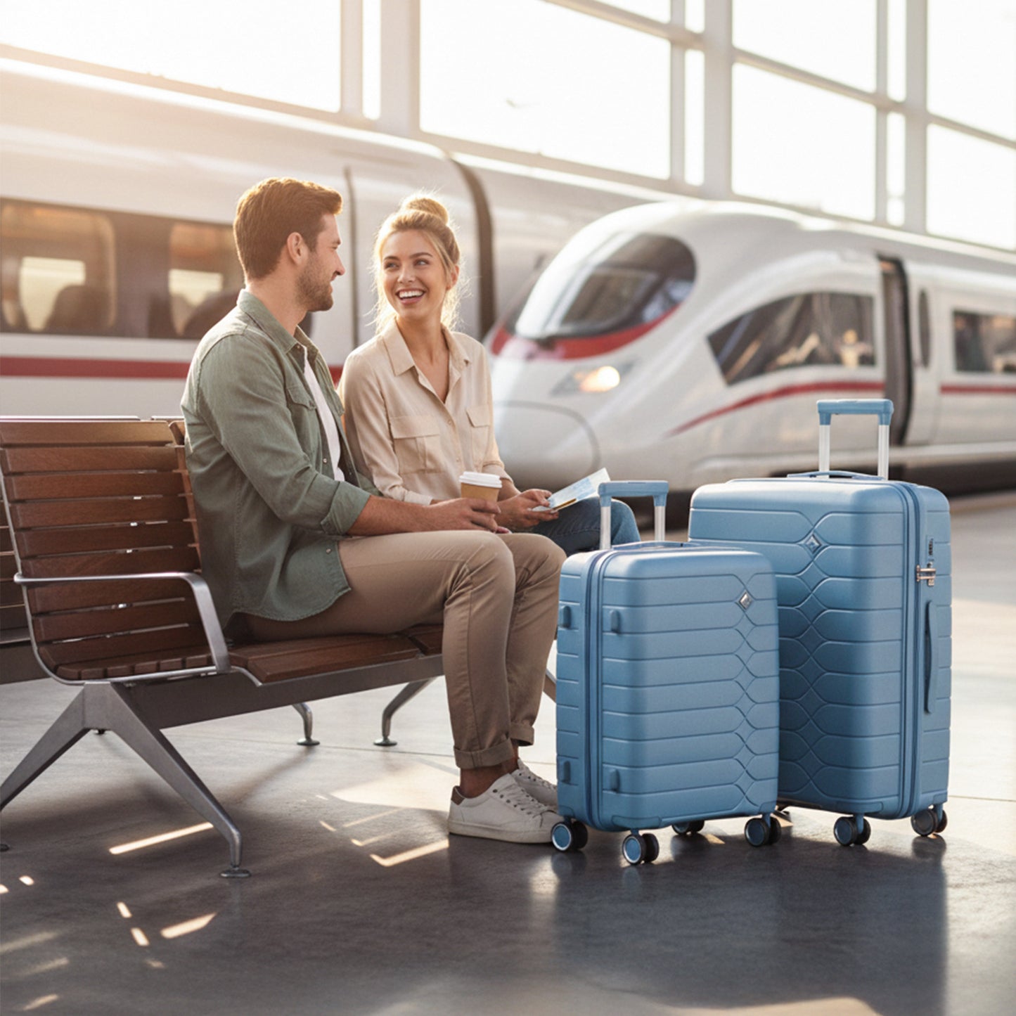 Lightweight Hard Shell 3 Piece Suitcase Set - Light Blue