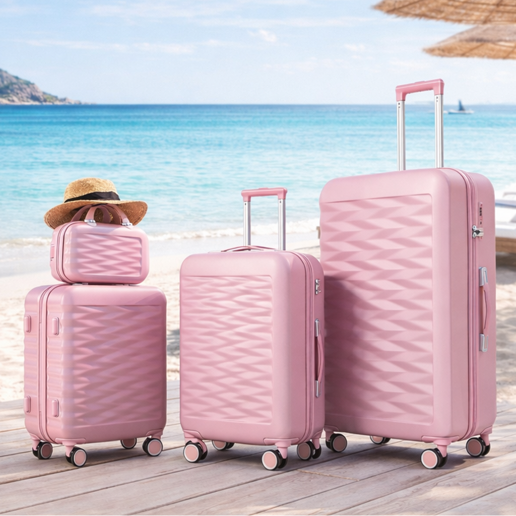 Tavoxda Lightweight Hard Shell Travel Suitcase Sets of 4 Pink